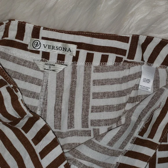 Versona Brown and White Linen/Rayon Pants - Picture 3 of 9